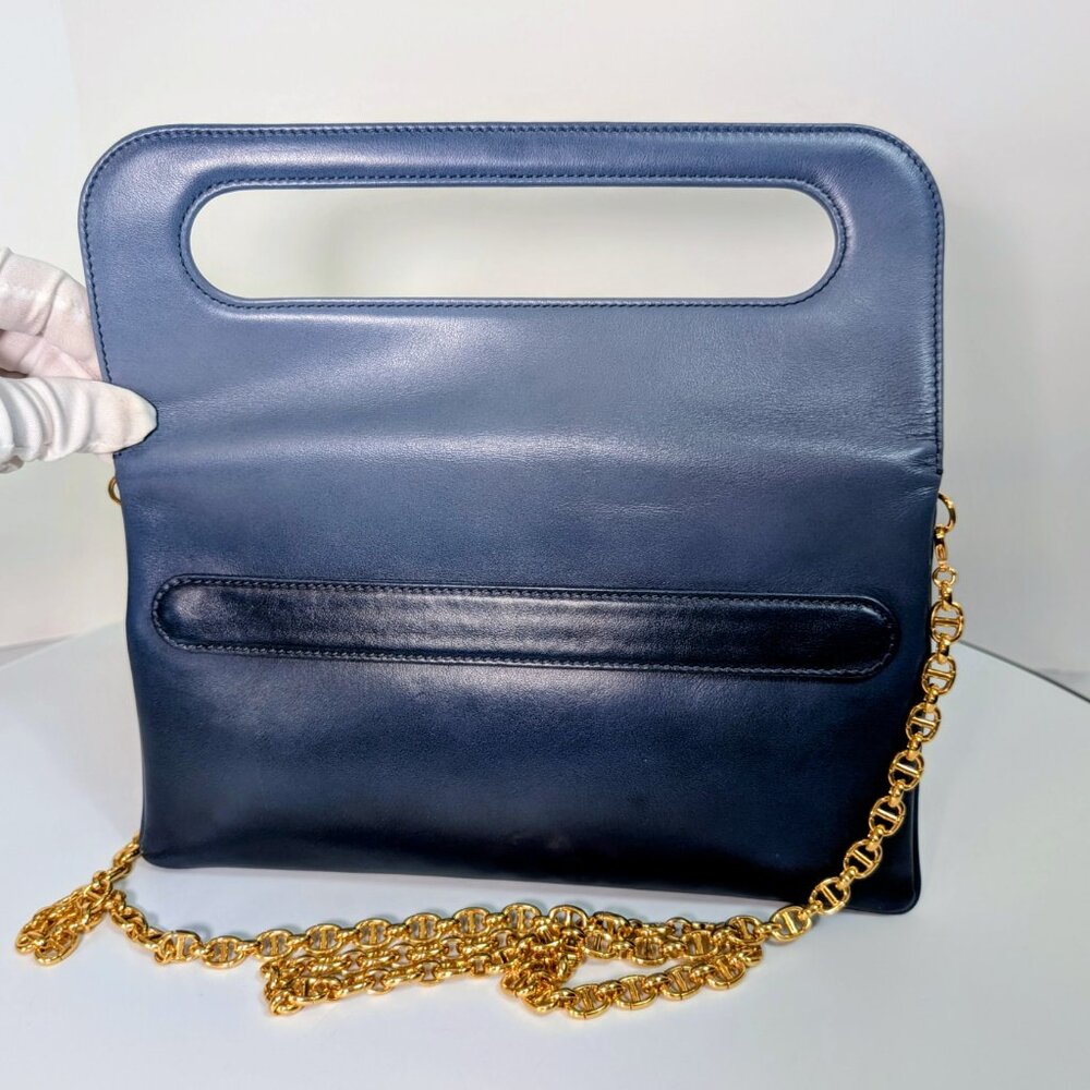 Dior Bicolor Blue Lambskin Flap Clutch with Gold-Tone Dior Chain - Picture 7 of 16